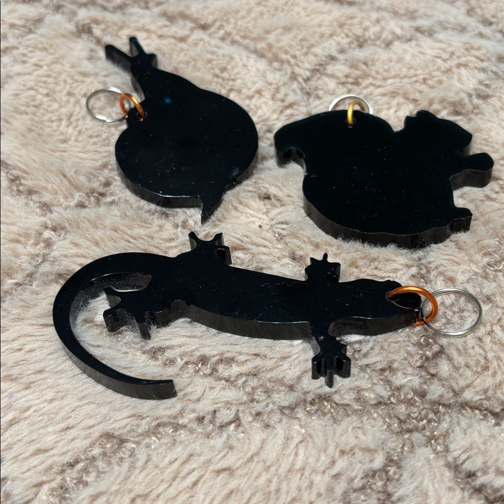 Black Animal Silhouette keychain Charms (handmade) (3 pc set) with lobster clasp
